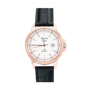Alexandre Christie AC 1008 Rosegold White Black Leather Lady LDLRGSLBA